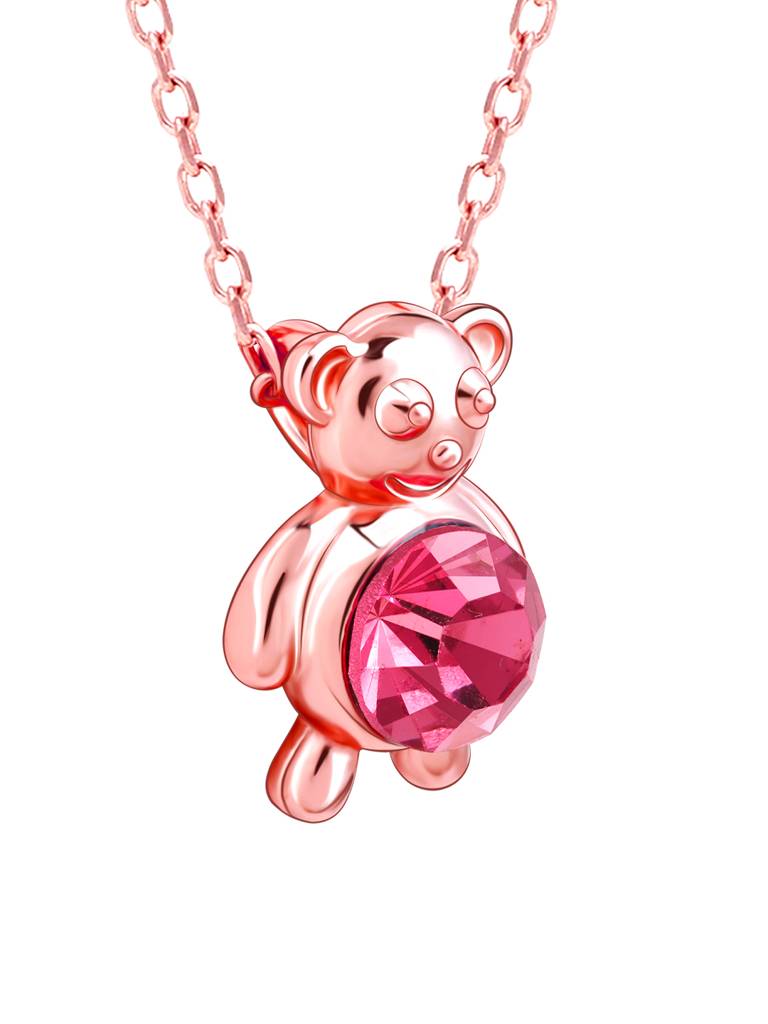 GIVA 925 Sterling Silver Rose Gold Cuddly Bear Necklace