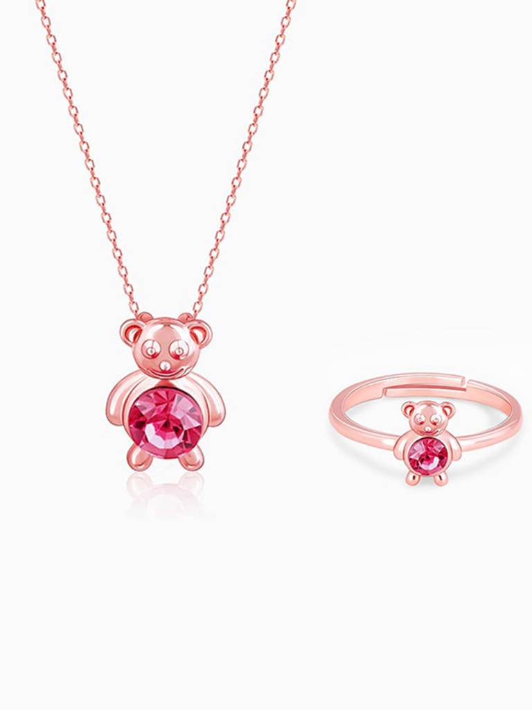GIVA 925 Sterling Silver Rose Gold Cuddly Bear Set