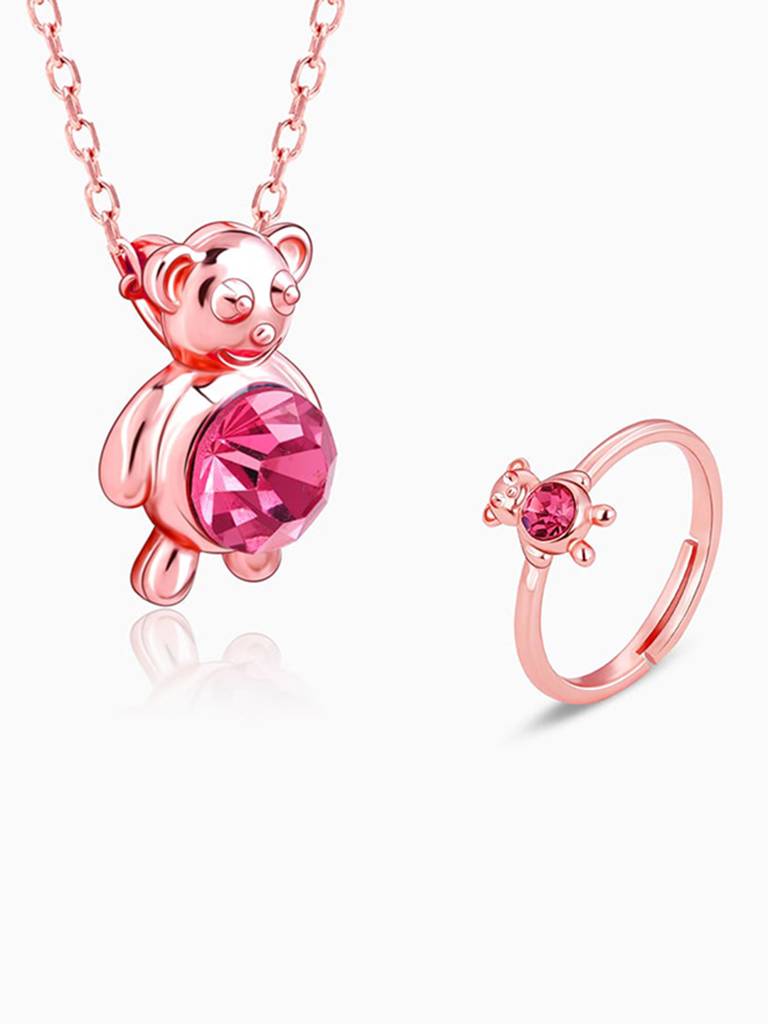 GIVA 925 Sterling Silver Rose Gold Cuddly Bear Set