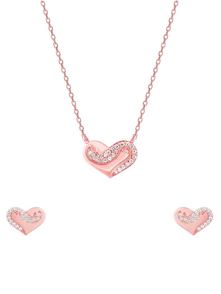 GIVA 925 Sterling Silver Rose Gold Zircon Studded United Hearts Set