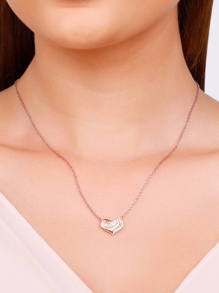 GIVA 925 Sterling Silver Rose Gold Zircon Studded United Hearts Set