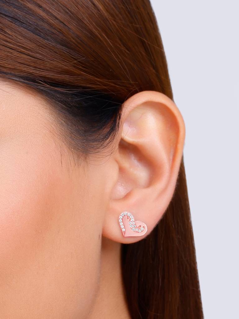 GIVA 925 Sterling Silver Rose Gold Zircon Studded United Hearts Set