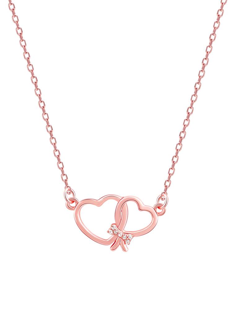 GIVA 925 Sterling Silver Rose Gold Zircon Studded Interlinked Hearts Necklace