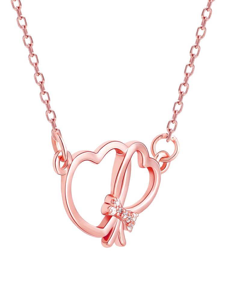 GIVA 925 Sterling Silver Rose Gold Zircon Studded Interlinked Hearts Necklace