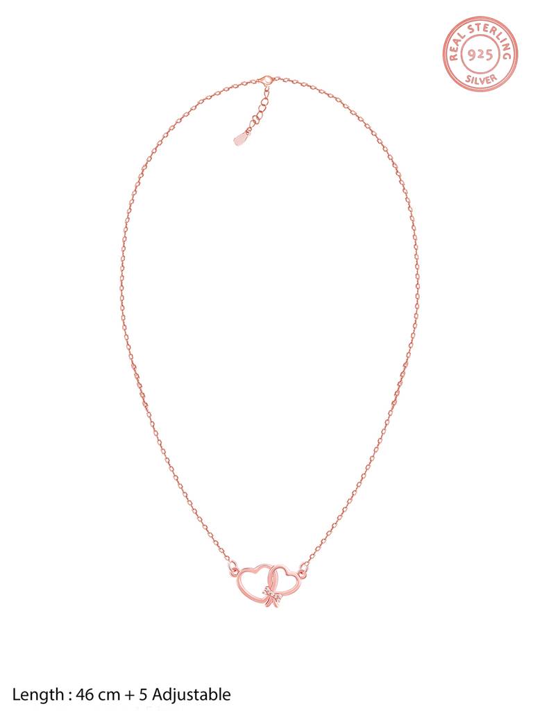 GIVA 925 Sterling Silver Rose Gold Zircon Studded Interlinked Hearts Necklace