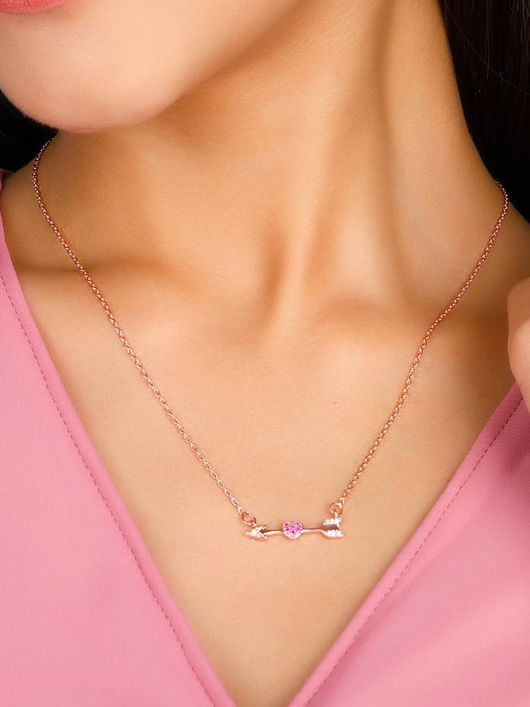 GIVA 925 Sterling Silver Rose Gold Cupids Arrow Necklace