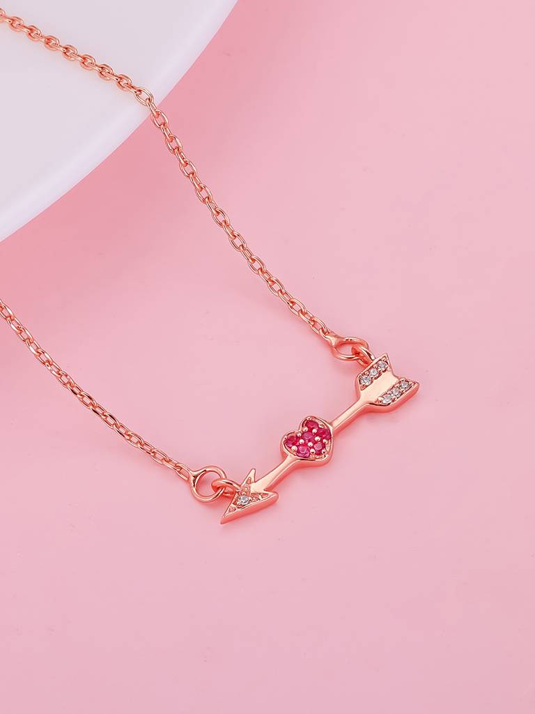 GIVA 925 Sterling Silver Rose Gold Cupids Arrow Necklace