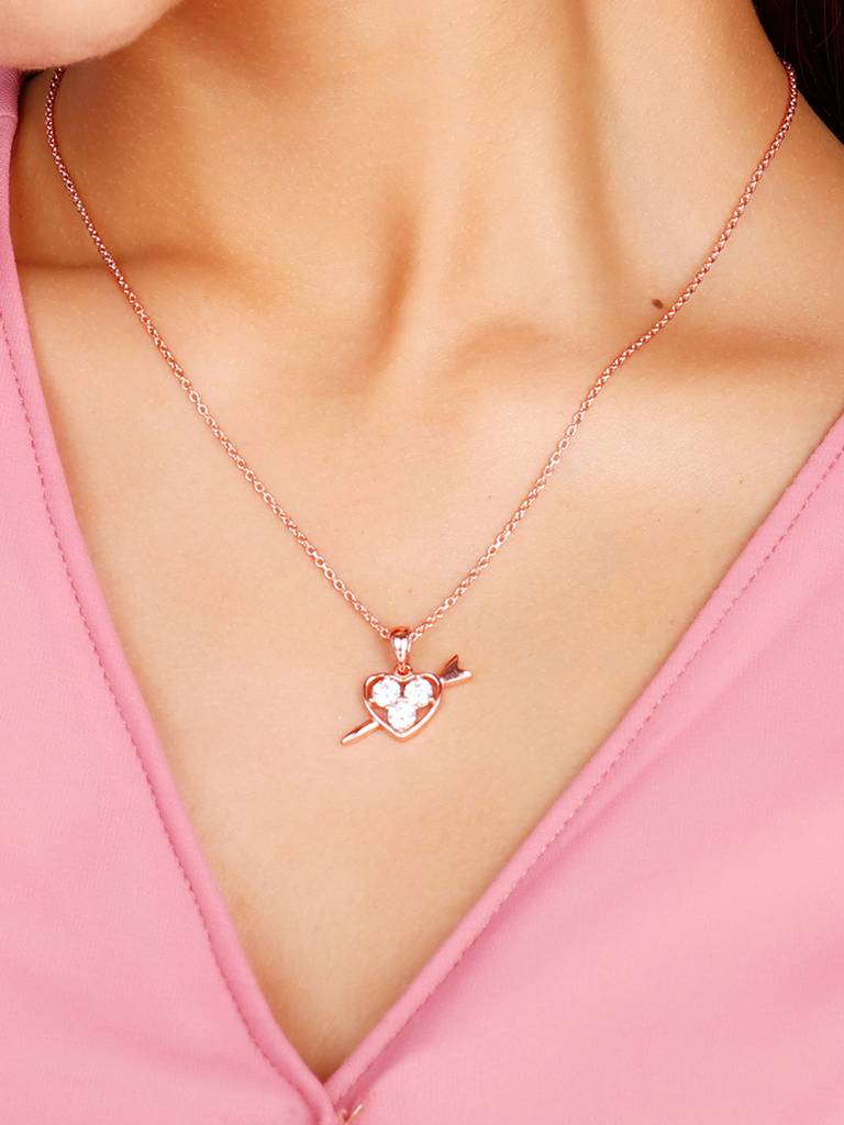 GIVA 925 Sterling Silver Rose Gold Soulmates Symphony Pendant with Link Chain