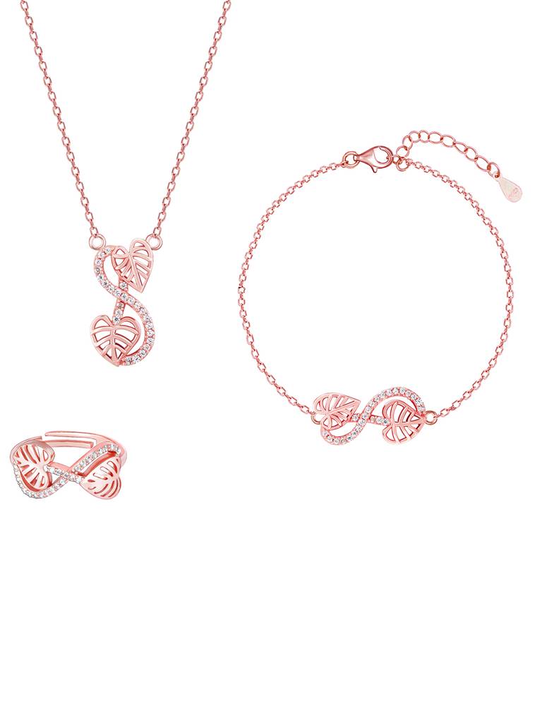 GIVA 925 Sterling Silver Rose Gold Intertwined Leaves Set