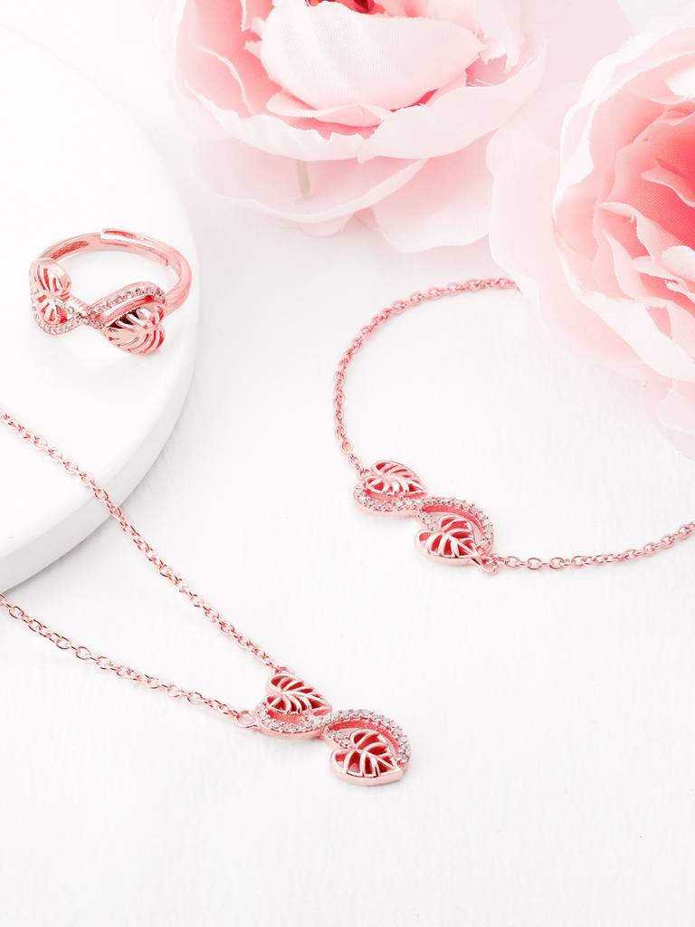 GIVA 925 Sterling Silver Rose Gold Intertwined Leaves Set