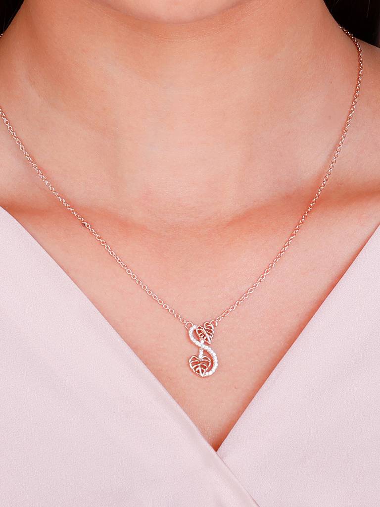 GIVA 925 Sterling Silver Rose Gold Intertwined Leaves Necklace