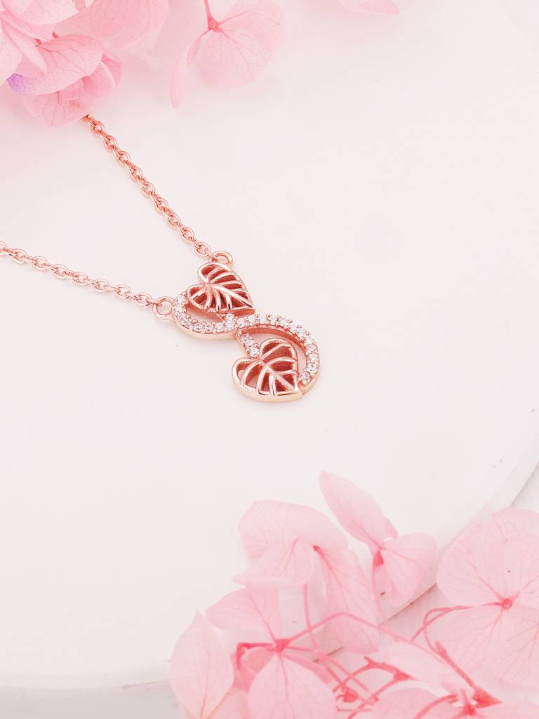 GIVA 925 Sterling Silver Rose Gold Intertwined Leaves Necklace