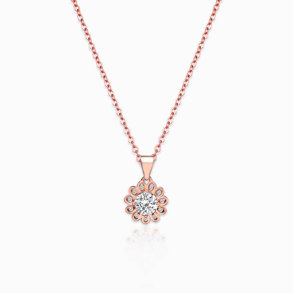 Rose Gold Sun Flower Pendant With Link Chain : PD0163