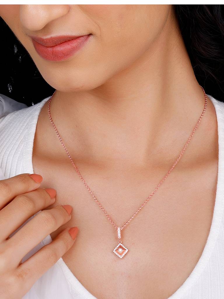 Giva 925 Sterling Silver Rose Gold Gorgeous Signature Pendant With Link Chain