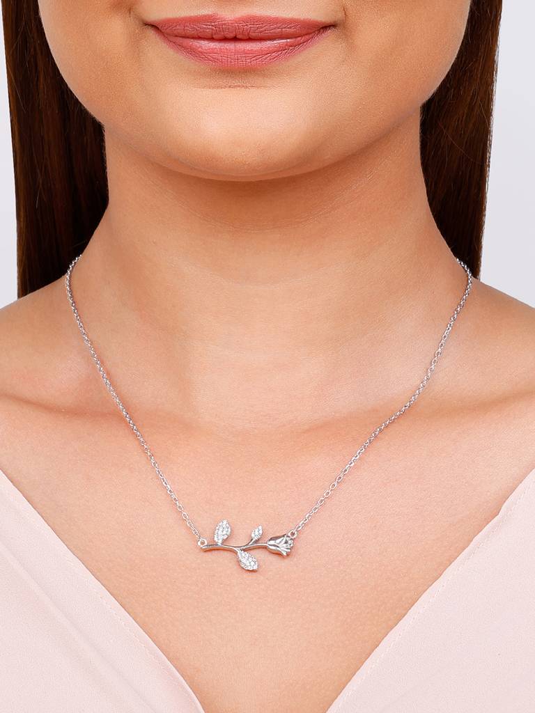 GIVA 925 Sterling Silver Zircon Studded Rose Necklace
