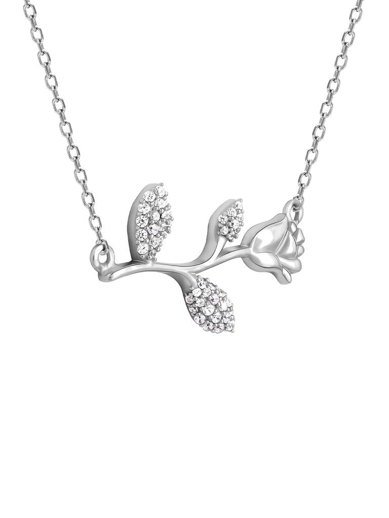 GIVA 925 Sterling Silver Zircon Studded Rose Necklace