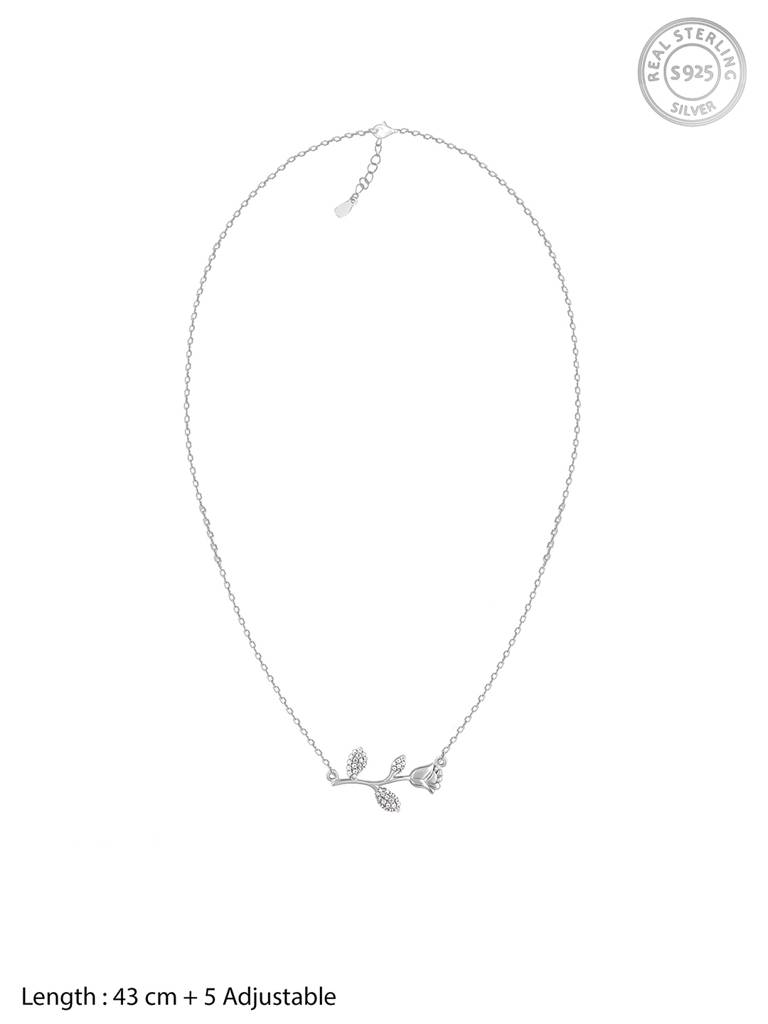GIVA 925 Sterling Silver Zircon Studded Rose Necklace