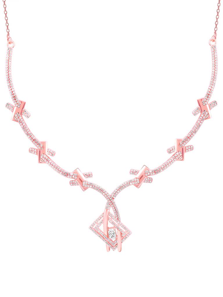 GIVA 925 Sterling Silver Rose Gold Zircon Studded Twig Necklace