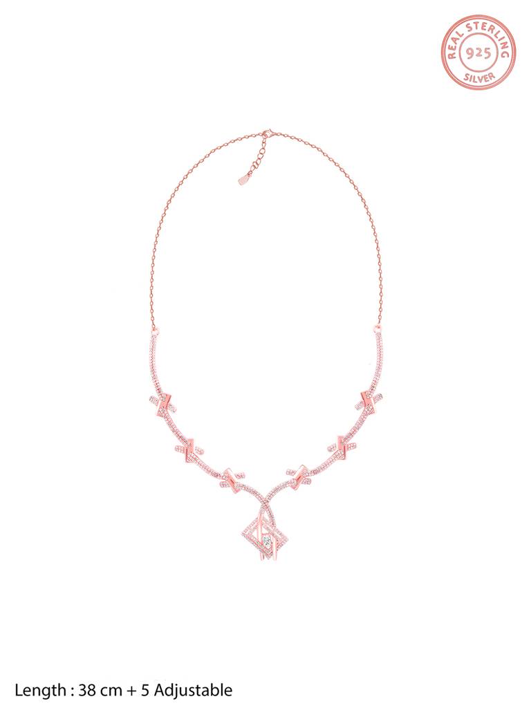 GIVA 925 Sterling Silver Rose Gold Zircon Studded Twig Necklace