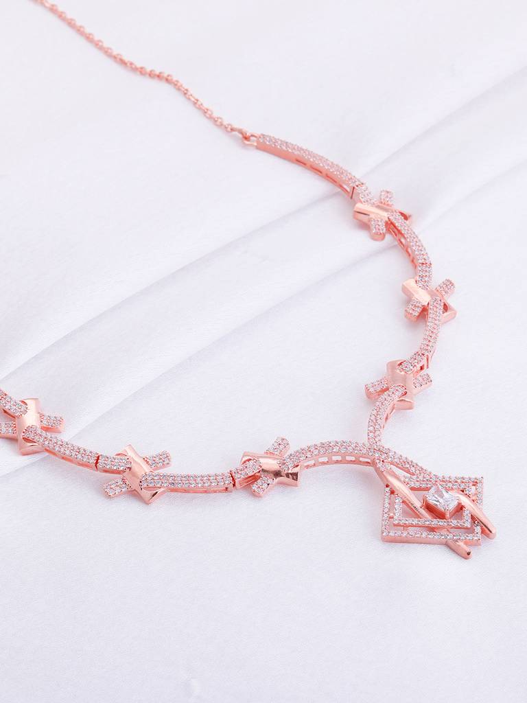 GIVA 925 Sterling Silver Rose Gold Zircon Studded Twig Necklace