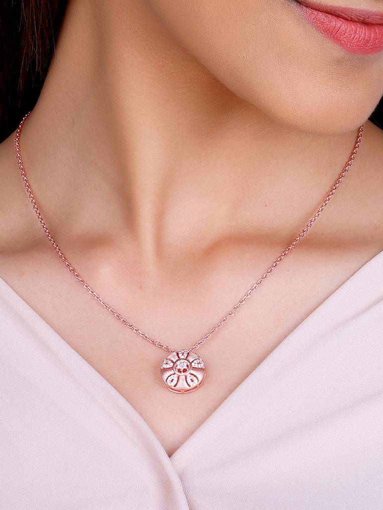 GIVA 925 Sterling Silver Rose Gold Vinca Pendant with Link Chain