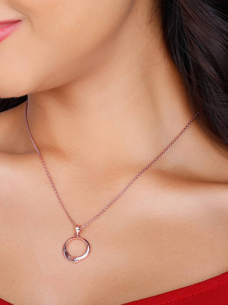 GIVA 925 Sterling Silver Rose Gold Circle of Love Pendant with Link Chain