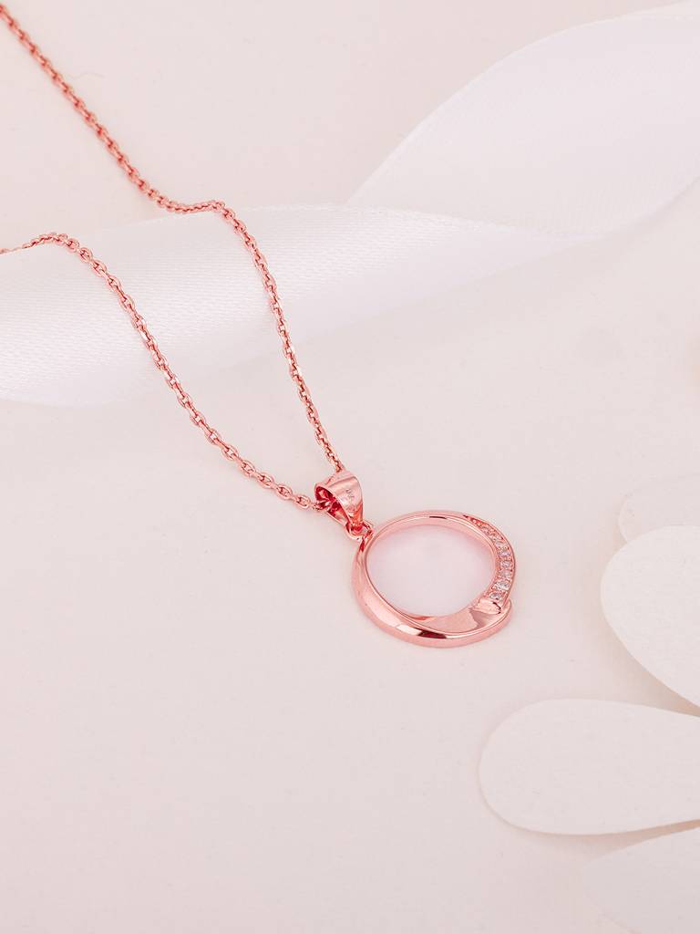 GIVA 925 Sterling Silver Rose Gold Circle of Love Pendant with Link Chain