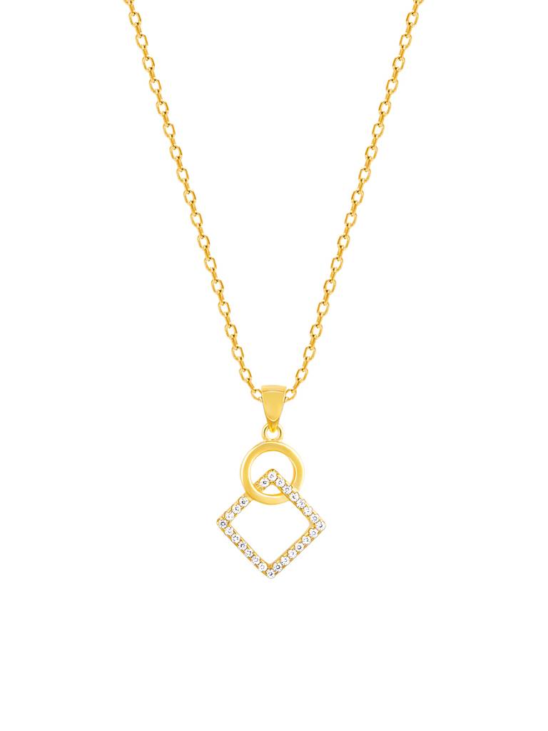 GIVA 925 Sterling Silver Golden Cubic Circle Pendant with Link Chain