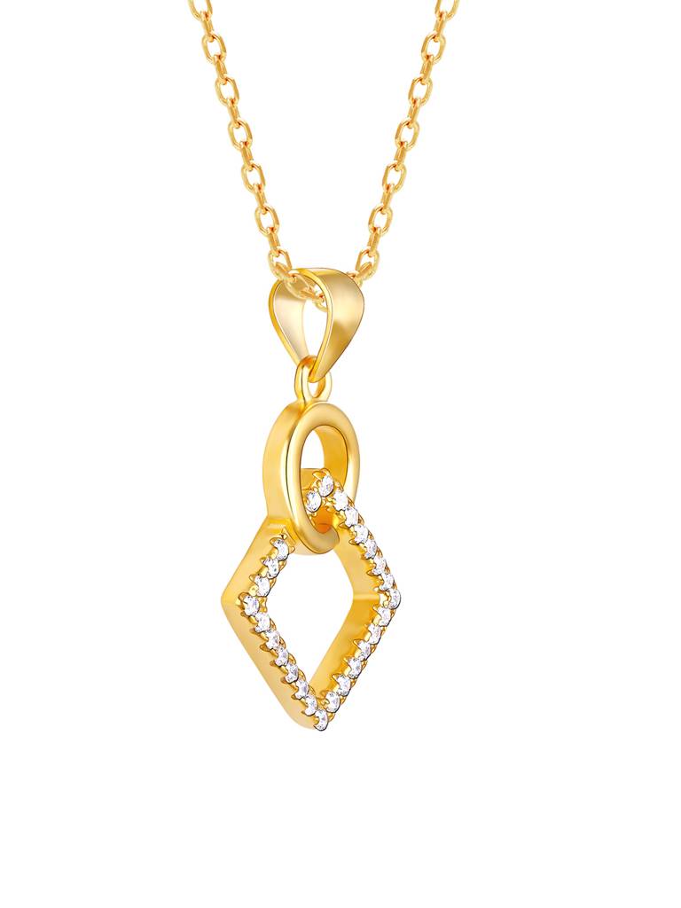 GIVA 925 Sterling Silver Golden Cubic Circle Pendant with Link Chain