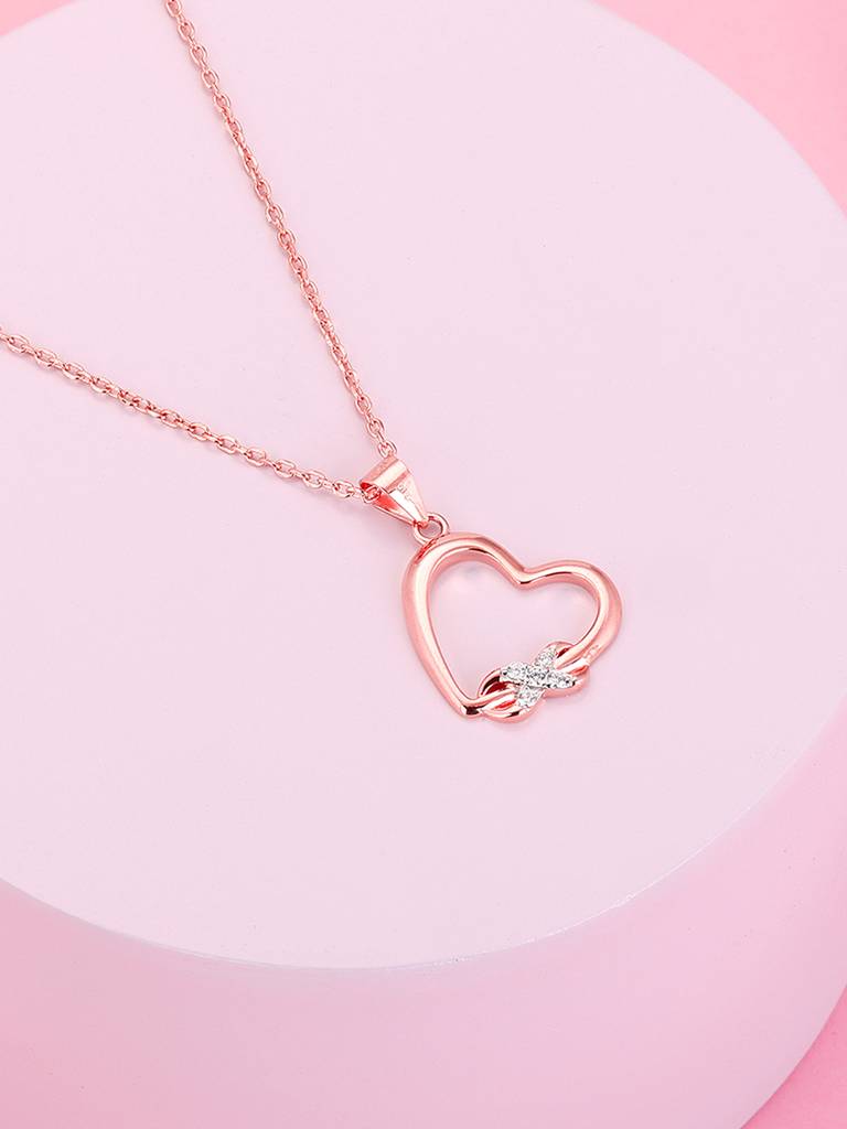 GIVA 925 Sterling Silver Rose Gold Studded Infinity & Heart Pendant