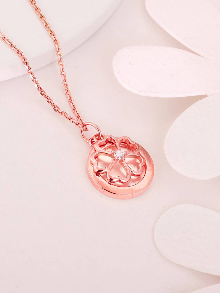 GIVA 925 Sterling Silver Rose Gold Pea Flower Pendant with Link Chain