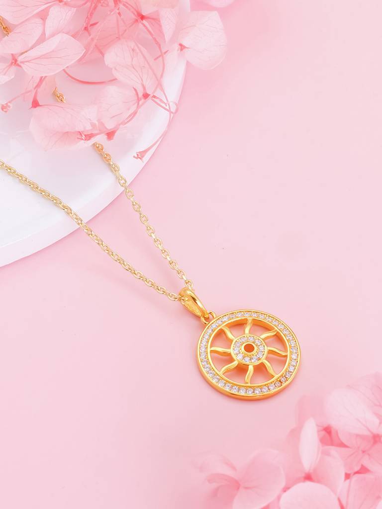 GIVA 925 Sterling Silver Golden Wheel Of Life Pendant with Link Chain