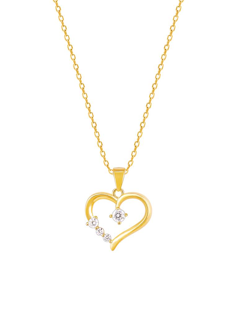 GIVA 925 Sterling Silver Golden Solitaire Heart Pendant with Link Chain