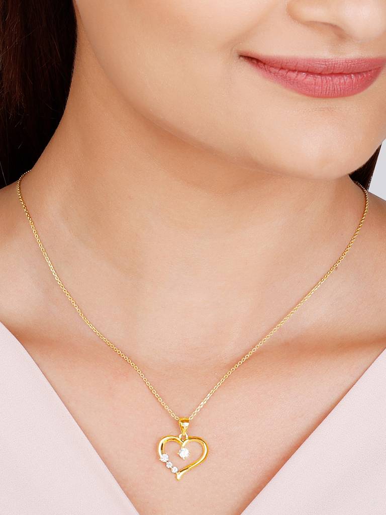 GIVA 925 Sterling Silver Golden Solitaire Heart Pendant with Link Chain