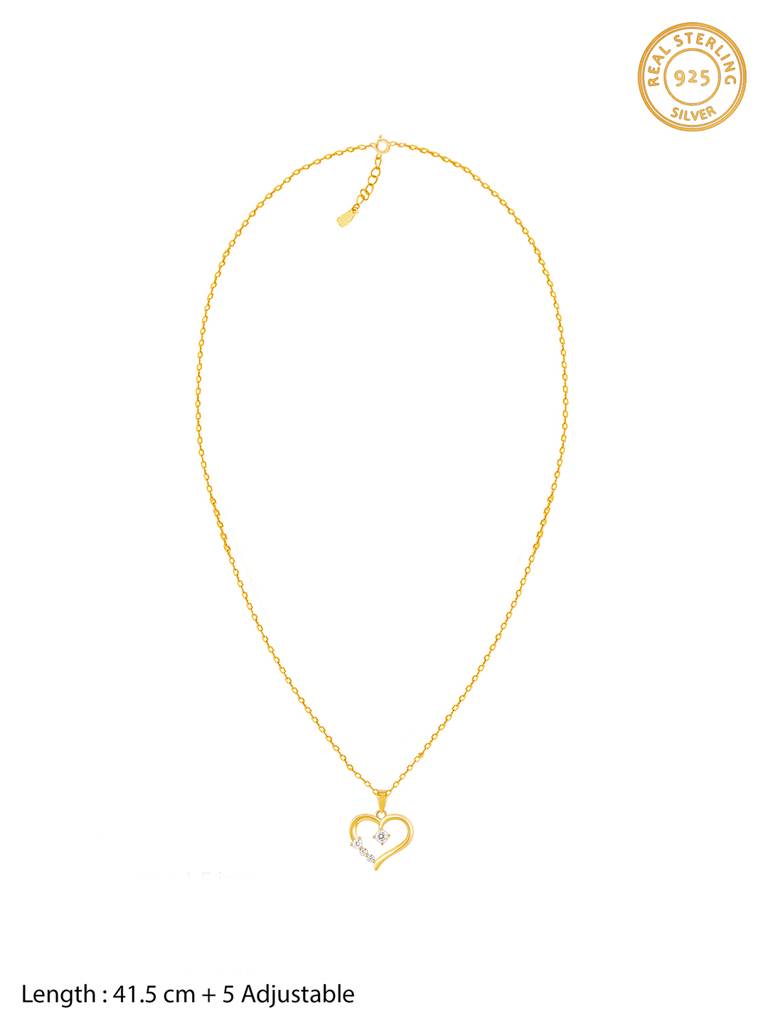 GIVA 925 Sterling Silver Golden Solitaire Heart Pendant with Link Chain