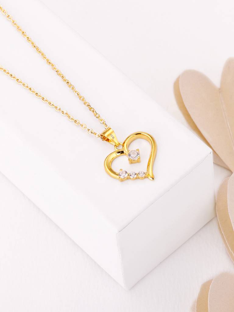GIVA 925 Sterling Silver Golden Solitaire Heart Pendant with Link Chain