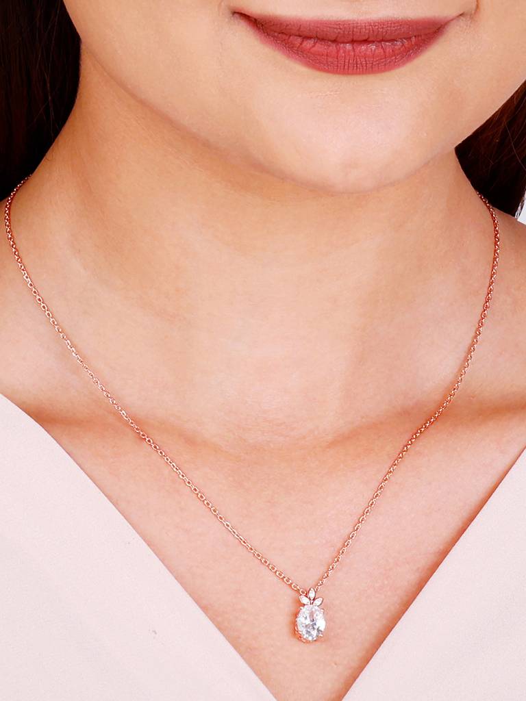 GIVA 925 Sterling Silver Rose Gold Glint of Happiness Pendant with Link Chain