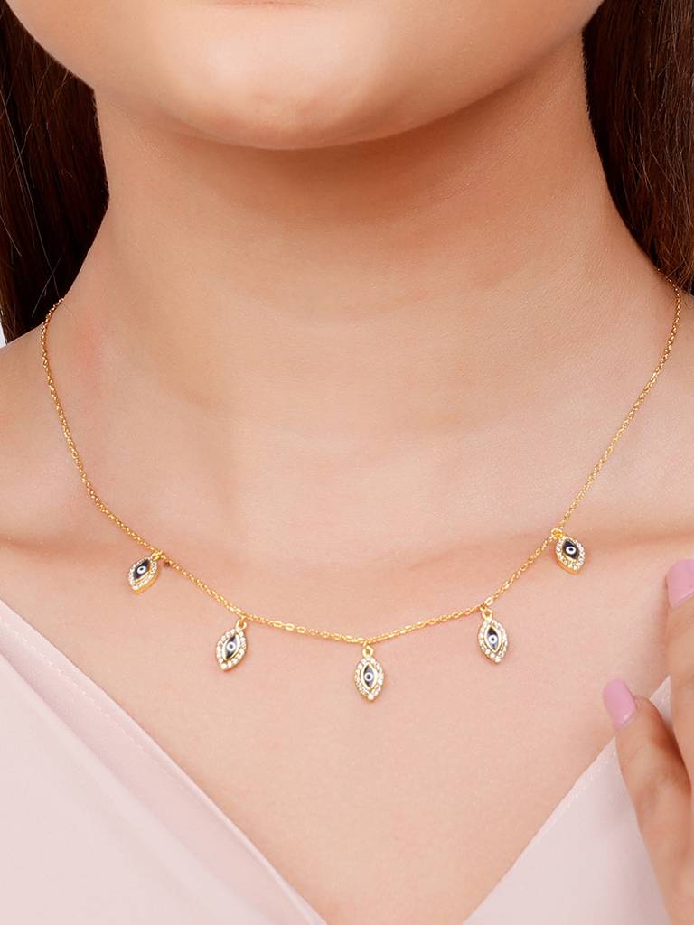 GIVA 925 Sterling Silver Golden Evil Eye Charm Necklace