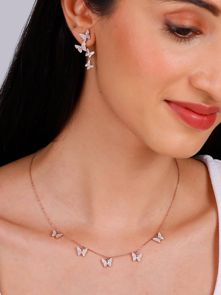 GIVA 925 Sterling Silver Rose Gold Wavering Wings Butterfly Set