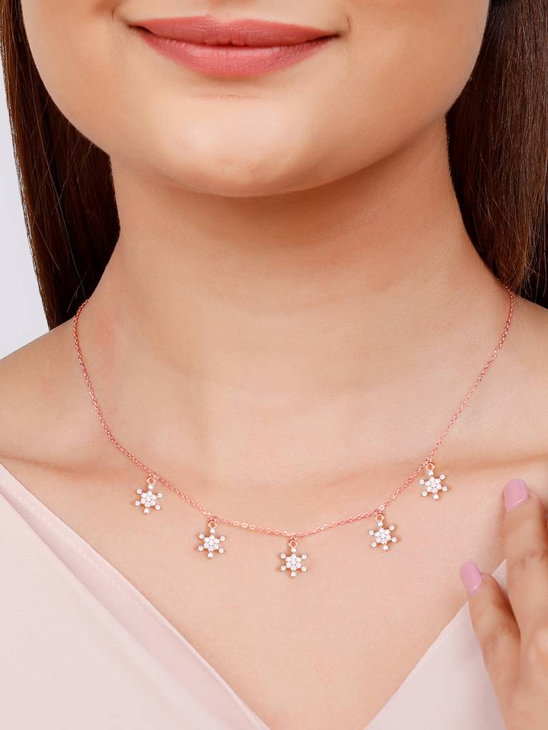 GIVA 925 Sterling Silver Rose Gold Frost Charm Necklace