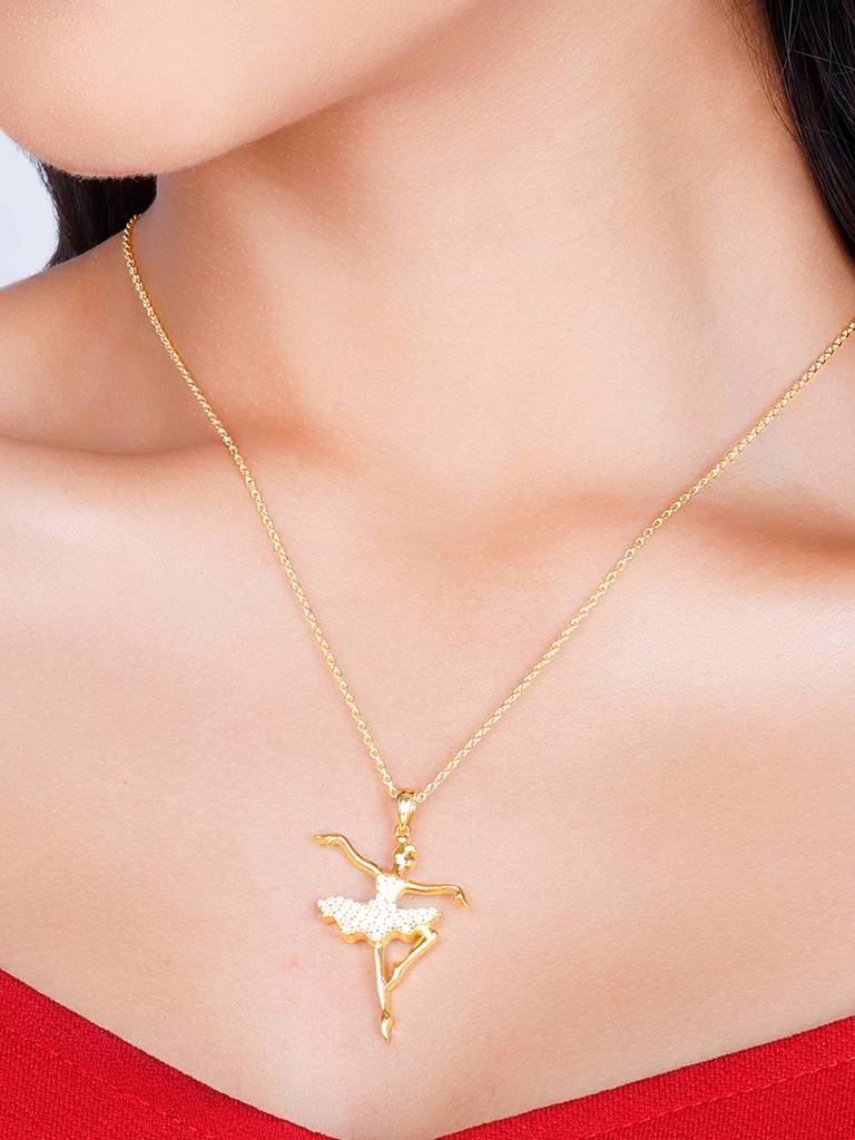 GIVA 925 Sterling Silver Golden Ballerina Pendant with Link Chain