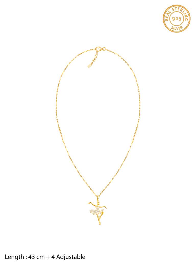 GIVA 925 Sterling Silver Golden Ballerina Pendant with Link Chain