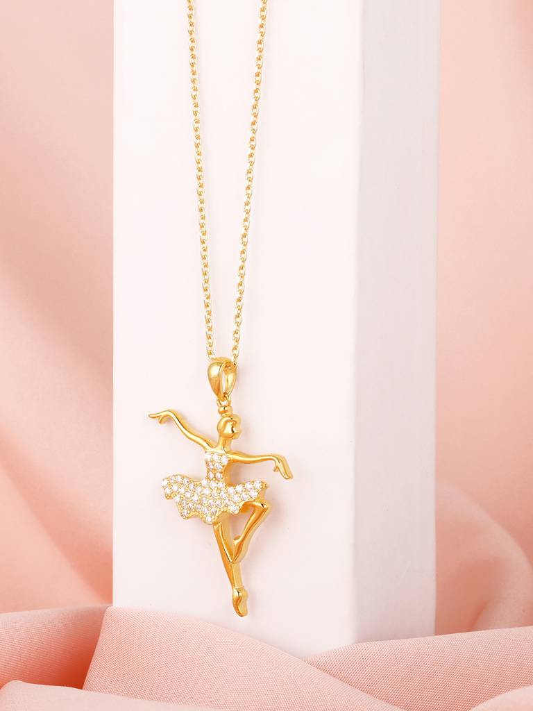 GIVA 925 Sterling Silver Golden Ballerina Pendant with Link Chain