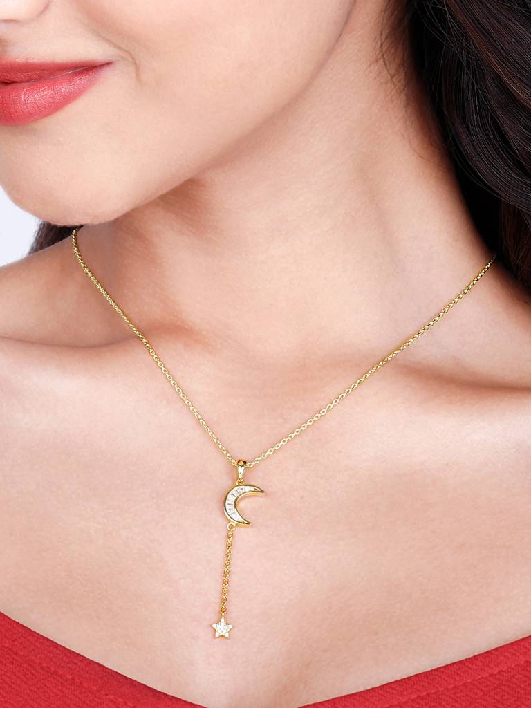GIVA 925 Sterling Silver Golden Moon Catching Star Pendant with Link Chain