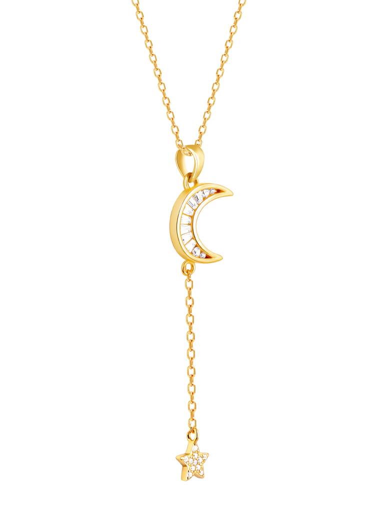 GIVA 925 Sterling Silver Golden Moon Catching Star Pendant with Link Chain
