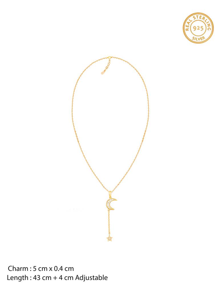 GIVA 925 Sterling Silver Golden Moon Catching Star Pendant with Link Chain