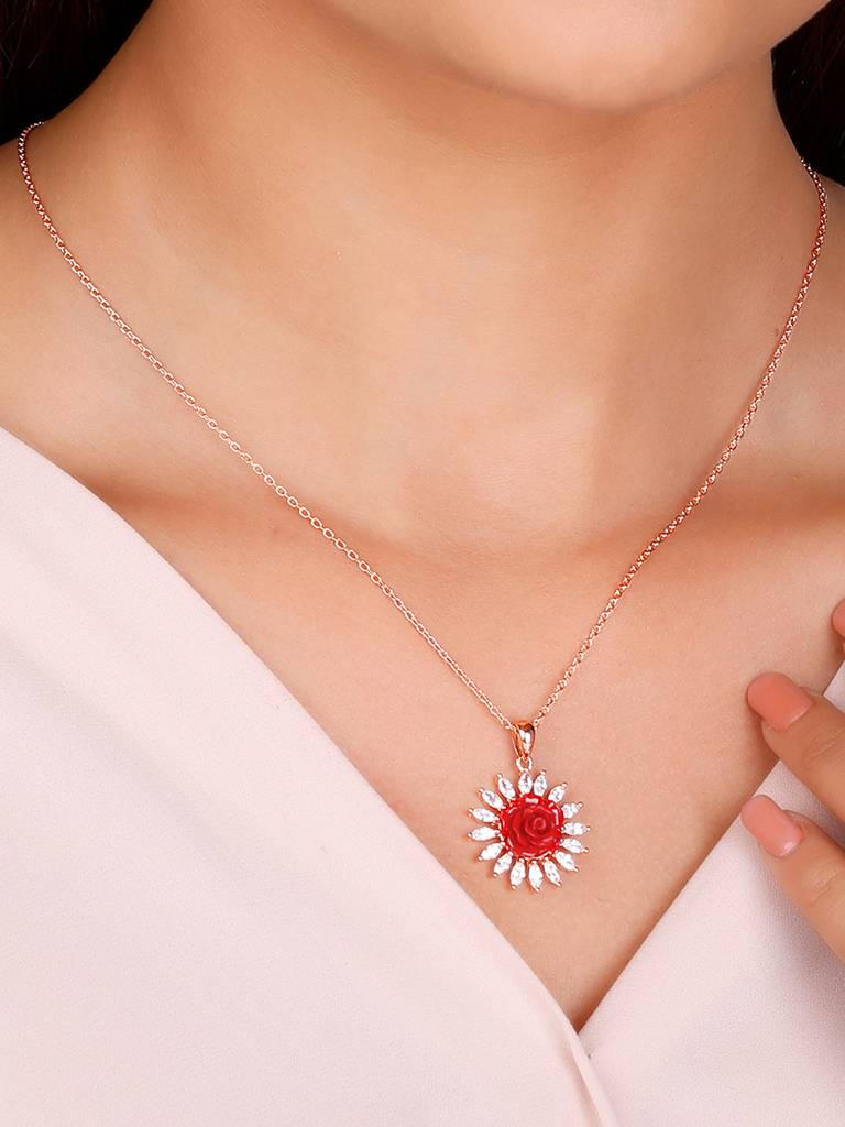GIVA 925 Sterling Silver Rose Gold Rosy Affair Pendant with Link Chain