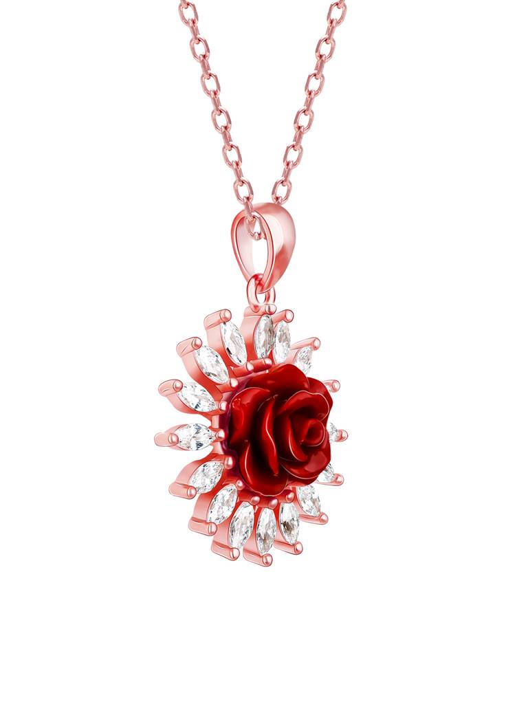 GIVA 925 Sterling Silver Rose Gold Rosy Affair Pendant with Link Chain