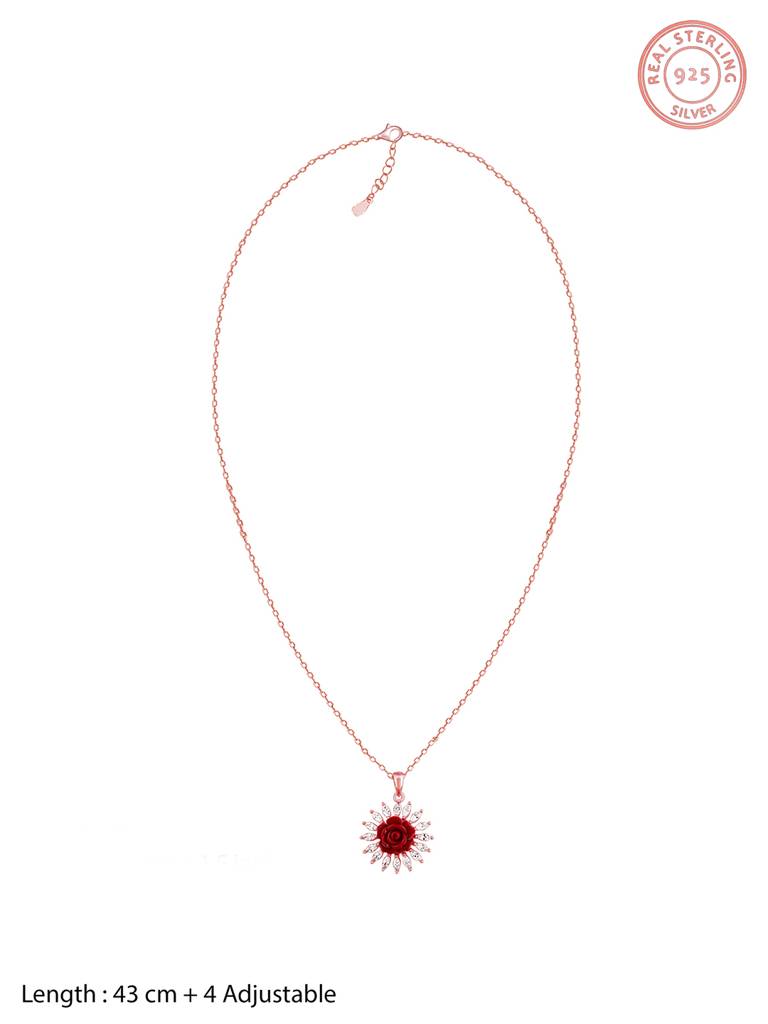 GIVA 925 Sterling Silver Rose Gold Rosy Affair Pendant with Link Chain