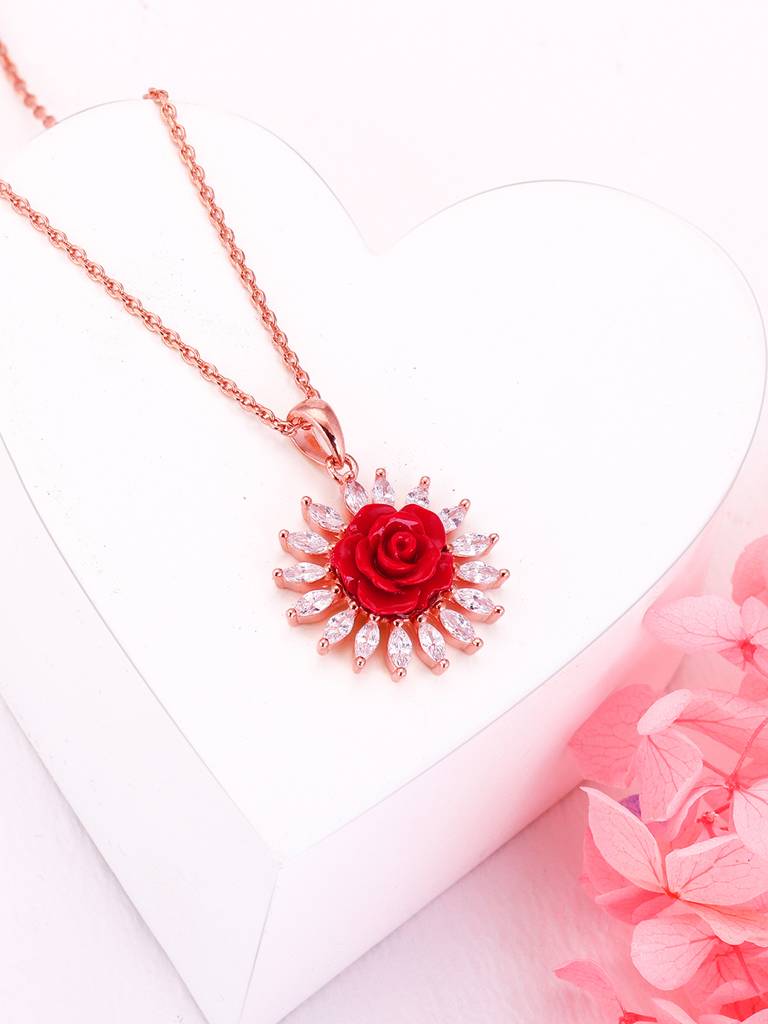 GIVA 925 Sterling Silver Rose Gold Rosy Affair Pendant with Link Chain